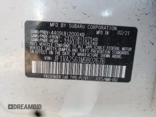 2021 Subaru WRX STI with VIN JF1VA2S61M9802676, listed as a Copart auction lot 41519855 with 59,818 mi miles and Salvage Title. Bid and sale history available at carsss.com. Image 12.