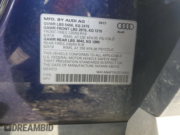 2018 Audi Q5 Premium with VIN WA1ANAFY9J2014052, listed as a Copart auction lot 46989835 with 126,505 mi miles and Salvage Title. Bid and sale history available at DreamBid. Image 13.