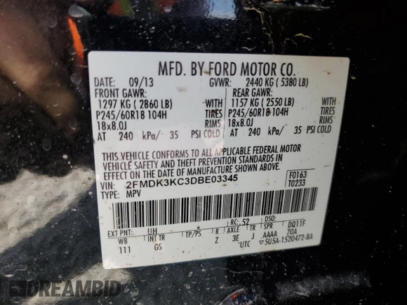 2013 Ford Edge Limited z VIN 2FMDK3KC3DBE03345, wystawiony jako Copart lot #49830485 z przebiegiem 120 354 mil mil oraz Szkoda całkowita • Salvage title. Historia ofert i sprzedaży dostępna na DreamBid. Obrazek 14.