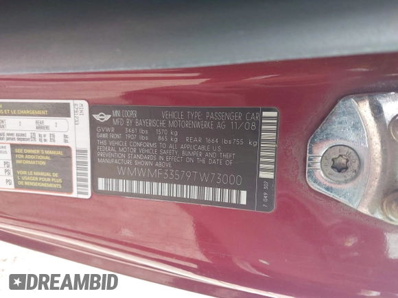 2009 MINI Hardtop z VIN WMWMF33579TW73000, wystawiony jako IAAI lot #42244237 z przebiegiem 108 332 mil mil oraz . Historia ofert i sprzedaży dostępna na DreamBid. Obrazek 9.
