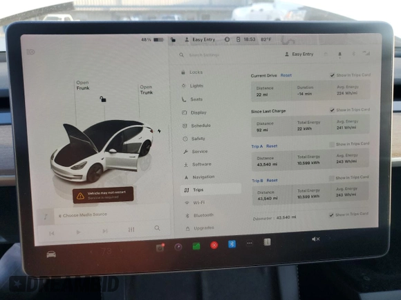 2022 Tesla Model 3 Long Range with VIN 5YJ3E1EB2NF201275, listed as a Copart auction lot 51952345 with 43,540 mi miles and Salvage Title. Bid and sale history available at DreamBid. Image 9.