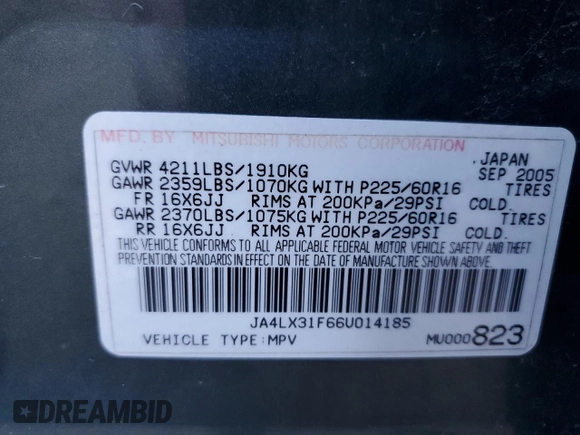 2006 Mitsubishi Outlander LS with VIN JA4LX31F66U014185, listed as a Copart auction lot 76593874 with 197,182 mi miles and Salvage Title. Bid and sale history available at carsss.com. Image 15.