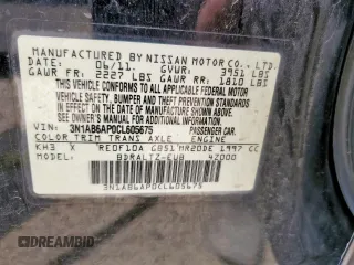 2012 Nissan Sentra 2.0 with VIN 3N1AB6AP0CL605675, listed as a Copart auction lot 60376875 with 180,938 mi miles and Salvage title. Bid and sale history available at DreamBid. Image 12.