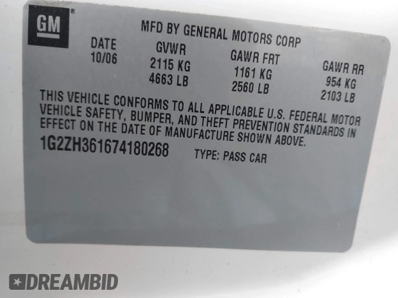2007 Pontiac G6 GT with VIN 1G2ZH361674180268, listed as a IAAI auction lot 42101853 with 77,795 mi miles. Bid and sale history available at carsss.com. Image 9.