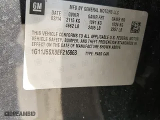 2014 Chevrolet Malibu LTZ with VIN 1G11J5SX8EF216863, listed as a Copart auction lot 44797315 with 150,664 mi miles and Salvage Title. Bid and sale history available at carsss.com. Image 12.