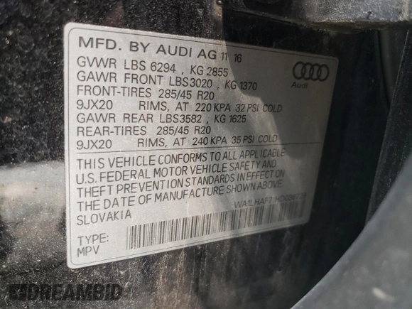 2017 Audi Q7 Premium Plus z VIN WA1LHAF71HD036729, wystawiony jako Copart lot #58654685 z przebiegiem 160 167 mil mil oraz Czysty tytuł • Clean title. Historia ofert i sprzedaży dostępna na DreamBid. Obrazek 13.