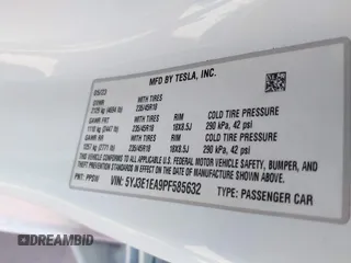 2023 Tesla Model 3 with VIN 5YJ3E1EA9PF585632, listed as a IAAI auction lot 40520993 with 7,775 mi miles and . Bid and sale history available at DreamBid. Image 9.