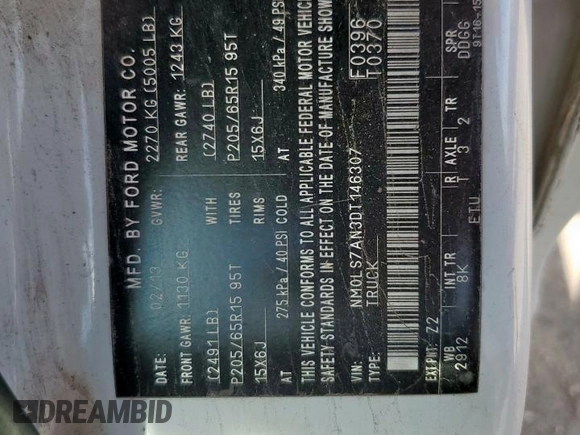 2013 Ford Transit Connect XL z VIN NM0LS7AN3DT146307, wystawiony jako Copart lot #62380815 z przebiegiem Nie podano mil oraz Szkoda całkowita • Salvage title. Historia ofert i sprzedaży dostępna na DreamBid. Obrazek 13.