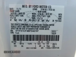 2011 Ford F-150 XL with VIN 1FTFX1CF4BFD42157, listed as a Copart auction lot 42997195 with 231,424 mi miles and Salvage Title. Bid and sale history available at carsss.com. Image 12.