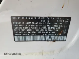 2013 Volkswagen Jetta SE z VIN 3VWDP7AJ2DM297138, wystawiony jako Copart lot #46864115 z przebiegiem Nie podano mil oraz Szkoda całkowita • Salvage title. Historia ofert i sprzedaży dostępna na DreamBid. Obrazek 12.