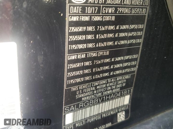 2017 Land Rover Discovery SE z VIN SALRGBBV1HA041811, wystawiony jako Copart lot #73870814 z przebiegiem Nie podano mil oraz Szkoda całkowita • Salvage title. Historia ofert i sprzedaży dostępna na DreamBid. Obrazek 13.