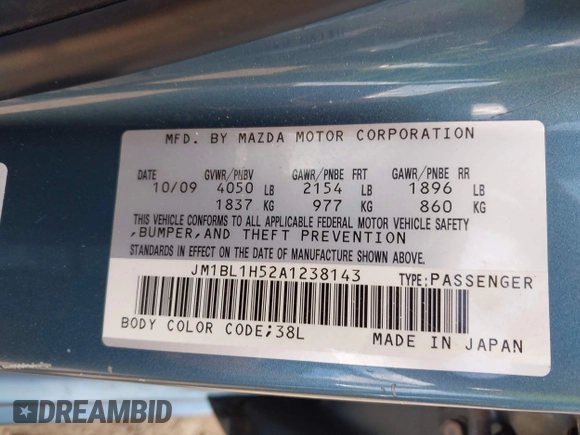 2010 Mazda 3 S Sport with VIN JM1BL1H52A1238143, listed as a IAAI auction lot 42178428 with 164,246 mi miles and . Bid and sale history available at DreamBid. Image 9.