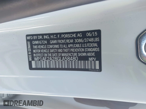 2016 Porsche Cayenne S E-Hybrid with VIN WP1AE2A28GLA58480, listed as a IAAI auction lot 41690501 with 120,701 mi miles and . Bid and sale history available at DreamBid. Image 9.