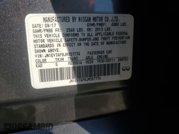2018 Infiniti Q50 Sport with VIN JN1EV7AP8JM357774, listed as a Copart auction lot 41694395 with 91,918 mi miles and Salvage Title. Bid and sale history available at carsss.com. Image 12.