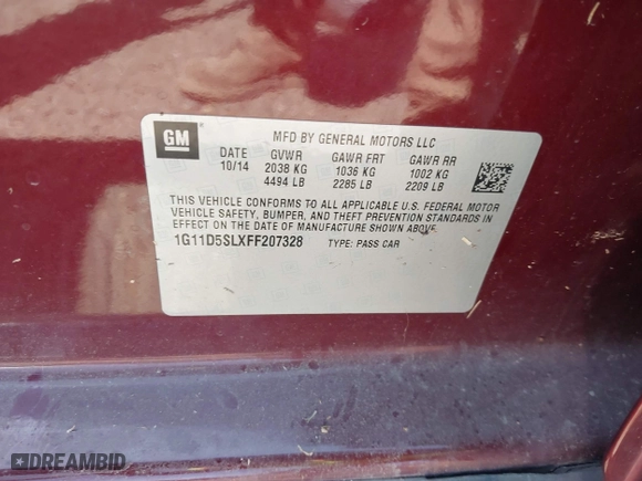 2015 Chevrolet Malibu LT with VIN 1G11D5SLXFF207328, listed as a IAAI auction lot 41996484 with 1 mi miles. Bid and sale history available at carsss.com. Image 9.