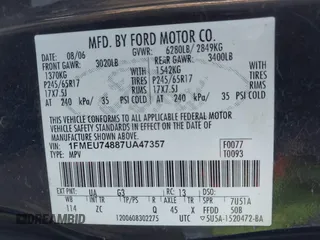 2007 Ford Explorer Eddie Bauer z VIN 1FMEU74887UA47357, wystawiony jako IAAI lot #42171969 z przebiegiem 213 934 mil mil oraz . Historia ofert i sprzedaży dostępna na DreamBid. Obrazek 9.