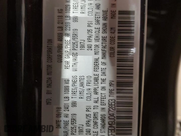 2018 Mazda CX-5 Grand Touring with VIN JM3KFBDM9J0472853, listed as a Copart auction lot 85109694 with Not Provided miles and Salvage Title. Bid and sale history available at carsss.com. Image 15.