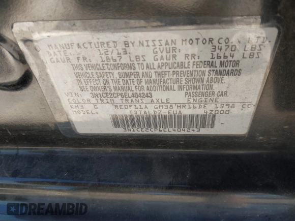 2014 Nissan Note SV with VIN 3N1CE2CP6EL404243, listed as a IAAI auction lot 40843349 with 102,095 mi miles and . Bid and sale history available at DreamBid. Image 9.
