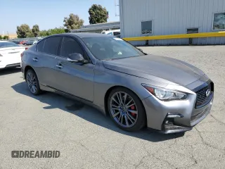 2022 Infiniti Q50 Red Sport 400 with VIN JN1FV7DP6NM370089, listed as a Copart auction lot 59700995 with 24,278 mi miles and Salvage title. Bid and sale history available at DreamBid. Image 4.
