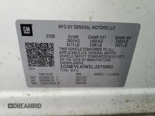 2020 Chevrolet Traverse LS with VIN 1GNEVLKW1LJ275991, listed as a Copart auction lot 71838494 with 98,110 mi miles and Salvage Title. Bid and sale history available at carsss.com. Image 14.