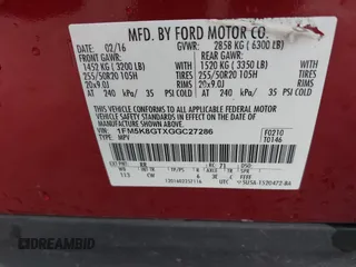 2016 Ford Explorer Sport with VIN 1FM5K8GTXGGC27286, listed as a IAAI auction lot 42529111 with 251,420 mi miles and . Bid and sale history available at DreamBid. Image 9.