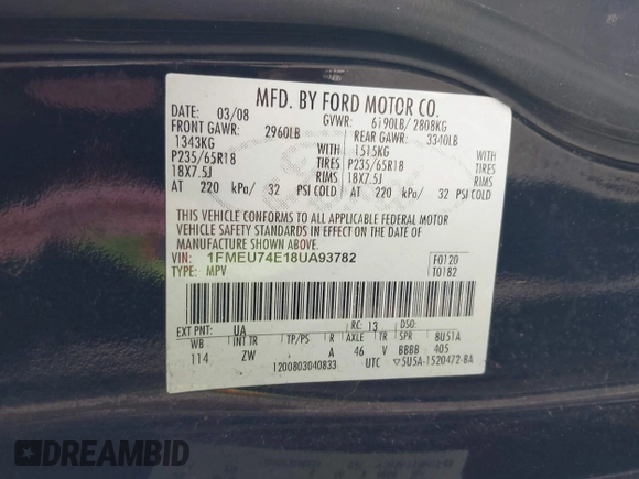 2008 Ford Explorer Eddie Bauer с VIN 1FMEU74E18UA93782, выставлен на аукционе IAAI как лот 42219971 с пробегом 166 273 миль миль и . История ставок и продаж доступна на DreamBid. Изображение 9.