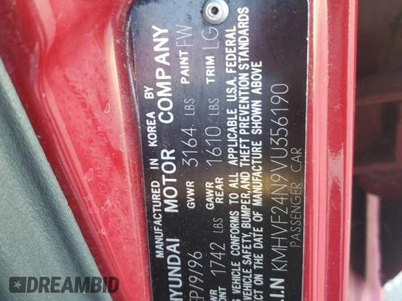 1997 Hyundai Accent z VIN KMHVF24N9VU356190, wystawiony jako Copart lot #85610774 z przebiegiem 91 707 mil mil oraz Tytuł czysty. Historia ofert i sprzedaży dostępna na DreamBid. Obrazek 12.