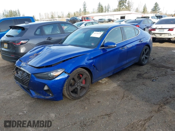 2020 Genesis G70 3.3T with VIN KMTG34LEXLU049127, listed as a IAAI auction lot 41376324 with 38,539 mi miles and . Bid and sale history available at DreamBid. Image 2.