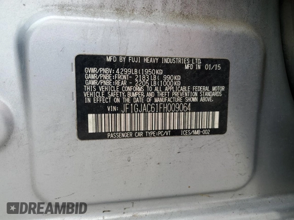2015 Subaru Impreza Premium with VIN JF1GJAC61FH009064, listed as a Copart auction lot 56004865 with 221,066 mi miles and Salvage title. Bid and sale history available at DreamBid. Image 13.