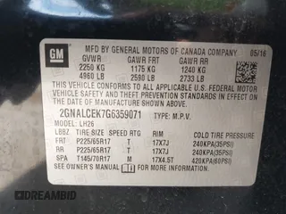 2016 Chevrolet Equinox LT with VIN 2GNALCEK7G6359071, listed as a IAAI auction lot 41531273 with 159,292 mi miles. Bid and sale history available at carsss.com. Image 9.