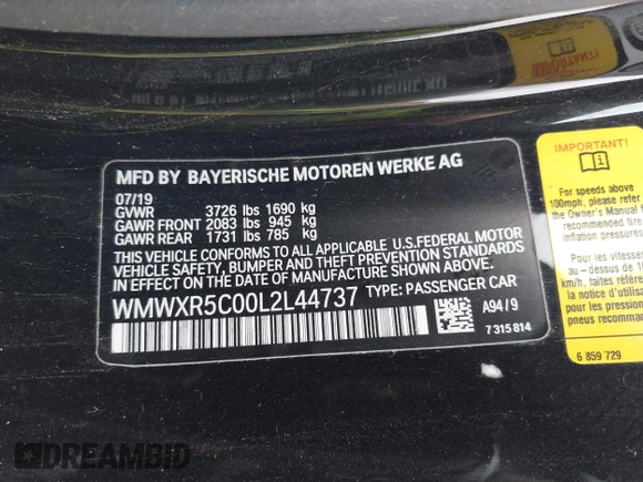 2020 MINI Hardtop Cooper S z VIN WMWXR5C00L2L44737, wystawiony jako IAAI lot #42091511 z przebiegiem 24 356 mil mil oraz . Historia ofert i sprzedaży dostępna na DreamBid. Obrazek 9.