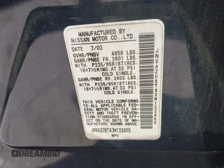 2003 Nissan Murano SL with VIN JN8AZ08T43W122455, listed as a IAAI auction lot 41560795 with 137,655 mi miles and . Bid and sale history available at carsss.com. Image 9.