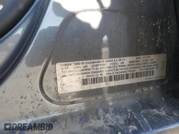 2010 Volkswagen Jetta S z VIN 3VWJZ7AJ6AM079244, wystawiony jako Copart lot #82582314 z przebiegiem 122 617 mil mil oraz Szkoda całkowita • Salvage title. Historia ofert i sprzedaży dostępna na DreamBid. Obrazek 12.