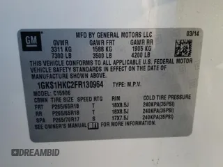 2015 GMC Yukon XL SLT with VIN 1GKS1HKC2FR130964, listed as a Copart auction lot 87796695 with 173,020 mi miles and Salvage Title. Bid and sale history available at carsss.com. Image 14.