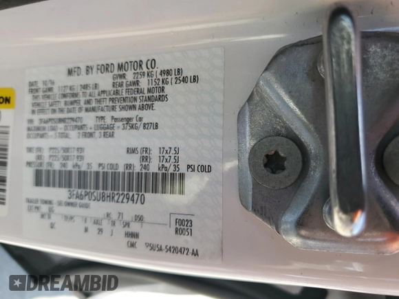 2017 Ford Fusion Titanium with VIN 3FA6P0SU8HR229470, listed as a Copart auction lot 57185625 with 97,973 mi miles and Salvage title. Bid and sale history available at DreamBid. Image 12.