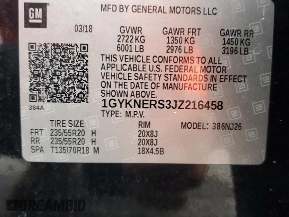 2018 Cadillac XT5 Premium Luxury FWD with VIN 1GYKNERS3JZ216458, listed as a Copart auction lot 51863225 with 78,199 mi miles and Salvage title. Bid and sale history available at DreamBid. Image 13.