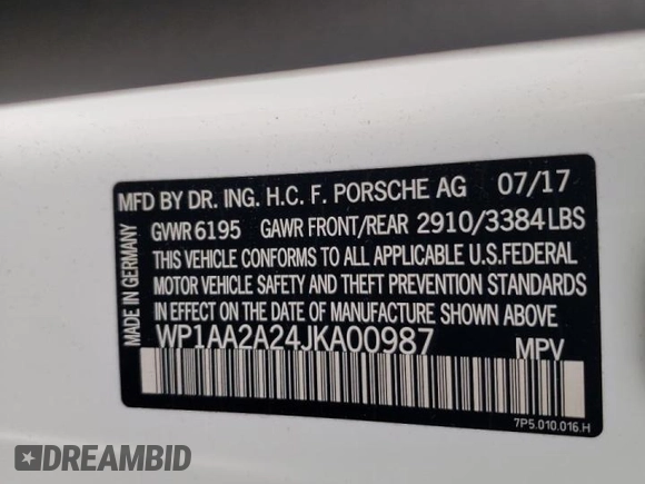 2018 Porsche Cayenne z VIN WP1AA2A24JKA00987, wystawiony jako Copart lot #70476212 z przebiegiem 75 822 mil mil oraz . Historia ofert i sprzedaży dostępna na DreamBid. Obrazek 14.