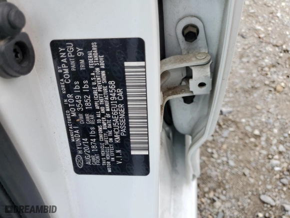 2014 Hyundai Accent SE with VIN KMHCU5AE6EU194568, listed as a Copart auction lot 46451645 with 70,976 mi miles and Salvage Title. Bid and sale history available at carsss.com. Image 12.