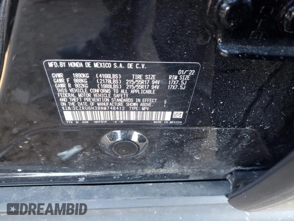 2022 Honda HR-V LX with VIN 3CZRU6H38NM748412, listed as a Copart auction lot 46408385 with Not Provided miles and Salvage Title. Bid and sale history available at carsss.com. Image 13.