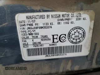 2008 Infiniti EX Journey with VIN JNKAJ09F68M352074, listed as a Copart auction lot 87511005 with Not provided miles and Salvage title. Bid and sale history available at DreamBid. Image 16.