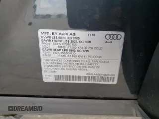 2019 Audi e-tron Premium Plus with VIN WA1LAAGE7KB024699, listed as a Copart auction lot 53759883 with 19,340 mi miles. Bid and sale history available at carsss.com. Image 14.