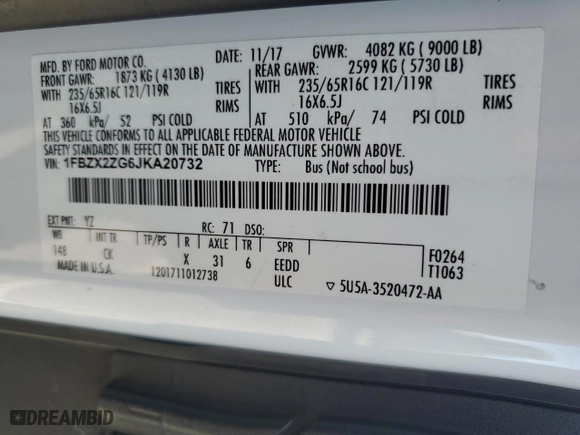 2018 Ford Transit Wagon XL with VIN 1FBZX2ZG6JKA20732, listed as a Copart auction lot 80544083 with 75,846 mi miles and Clean Title. Bid and sale history available at carsss.com. Image 13.