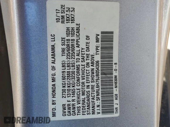 2018 Honda Odyssey EX-L with VIN 5FNRL6H79JB054306, listed as a Copart auction lot 49674955 with 92,157 mi miles and Salvage Title. Bid and sale history available at carsss.com. Image 16.
