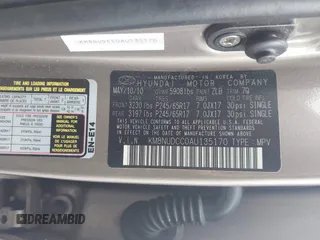 2010 Hyundai Veracruz Limited with VIN KM8NUDCC0AU135170, listed as a IAAI auction lot 41812802 with 102,438 mi miles and . Bid and sale history available at DreamBid. Image 9.