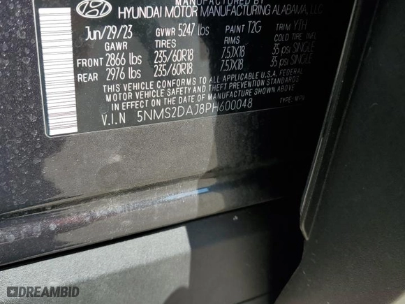2023 Hyundai Santa Fe SEL with VIN 5NMS2DAJ8PH600048, listed as a Copart auction lot 71063524 with 25,812 mi miles and Salvage Title. Bid and sale history available at carsss.com. Image 13.