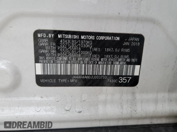 2018 Mitsubishi Outlander SEL z VIN JA4AR4AW0JU003733, wystawiony jako Copart lot #84854894 z przebiegiem 103 564 mil mil oraz Szkoda całkowita • Salvage title. Historia ofert i sprzedaży dostępna na DreamBid. Obrazek 14.