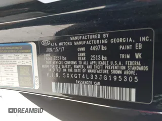 2018 Kia Optima LX with VIN 5XXGT4L33JG195305, listed as a IAAI auction lot 41943348 with 174,458 mi miles. Bid and sale history available at carsss.com. Image 9.