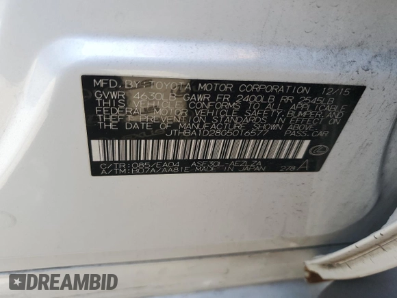 2016 Lexus IS 200t z VIN JTHBA1D28G5016577, wystawiony jako Copart lot #52045345 z przebiegiem 122 978 mil mil oraz Szkoda całkowita • Salvage title. Historia ofert i sprzedaży dostępna na DreamBid. Obrazek 15.