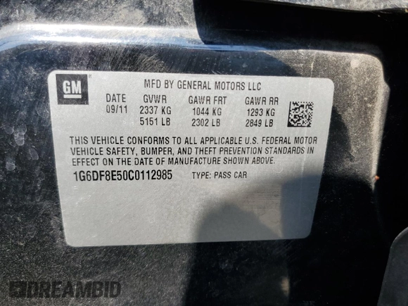 2012 Cadillac CTS with VIN 1G6DF8E50C0112985, listed as a Copart auction lot 64848474 with 167,850 mi miles and Salvage Title. Bid and sale history available at DreamBid. Image 12.