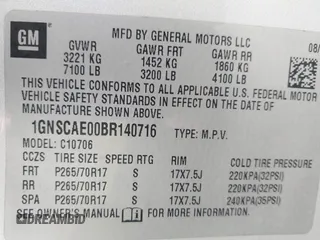 2011 Chevrolet Tahoe LS with VIN 1GNSCAE00BR140716, listed as a IAAI auction lot 40225018 with 189,052 mi miles and . Bid and sale history available at DreamBid. Image 9.